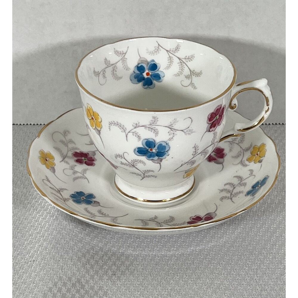 TUSCAN FINE ENGLISH BONE CHINA TEA CUP & Saucer Tiny Pink Yellow Blue Flowers